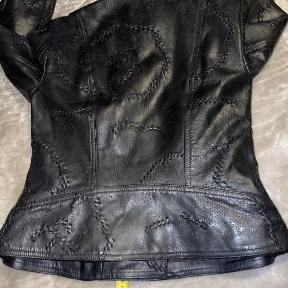Ralph Lauren Black label Jacket Leather Moto Biker Black size 4 - Picture 14 of 16